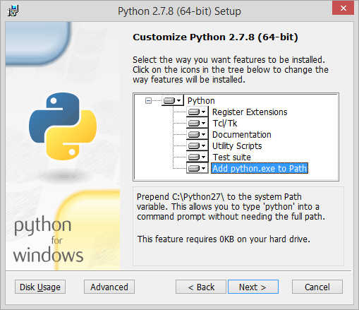 Screenshot from the Python installation